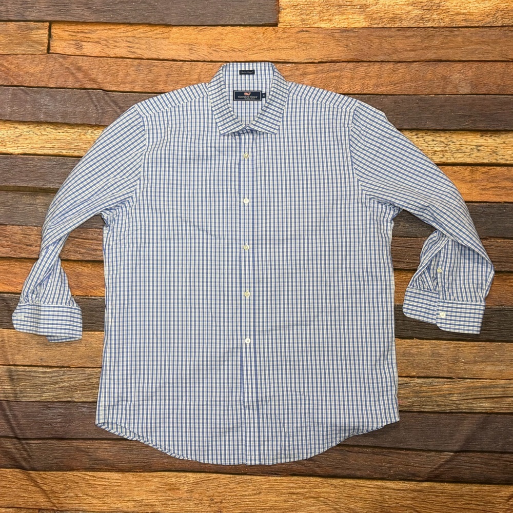 Vineyard Vines Blue Check Dress Suit Professional Men's Shirt Preppy